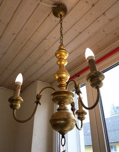 Hngelampe - Leuchter, 3 - armig, Holz, Metall, goldig vergrssern