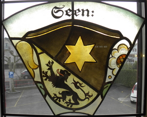 Bleiverglasung antik mit Glasmalerei, Fensterbild. Wappen ( Winterthur - Seen ) vergrssern
